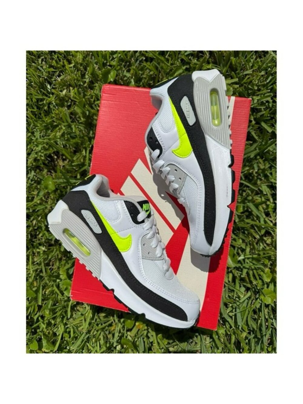 7Y | 8.5 WOMEN'S NIKE AIR MAX 90 LEATHER CD6864-109 WHITE / VOLT RUNNING SNEAKER